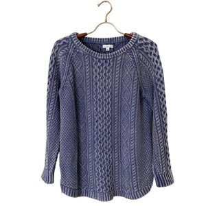VTG L.L. Bean Signature Chunky Cable Knit Sweater Blue Side Zippers Women’s L.